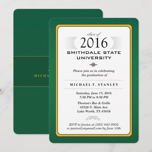 2016 Green & Gold Formal Graduation Party Invite Kaart (Voorkant / Achterkant)