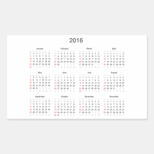 2016 Kalender Geschenken Rechthoekige Sticker (Voorkant)