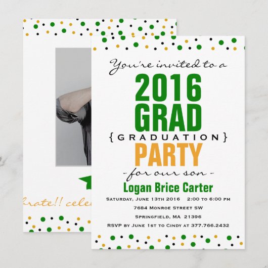 2016 Moderne afstudeerfeestuitnodiging - Groen Kaart (Voorkant / Achterkant)