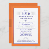 2016 Oranje & Blauw Formeel Afstudeerfeest Uitnodi Kaart (Voorkant / Achterkant)