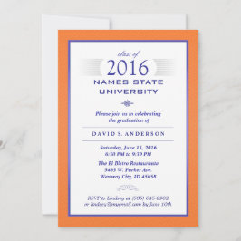 2016 Oranje & Blauw Formeel Afstudeerfeest Uitnodi Kaart