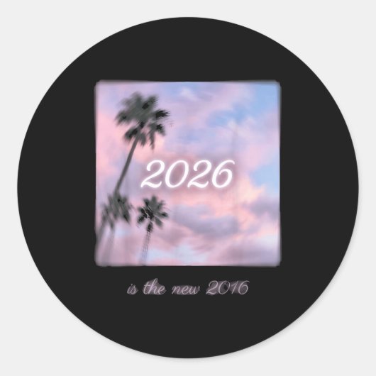 2016 Retro Palmboom Zonsondergang Ronde Sticker (Voorkant)
