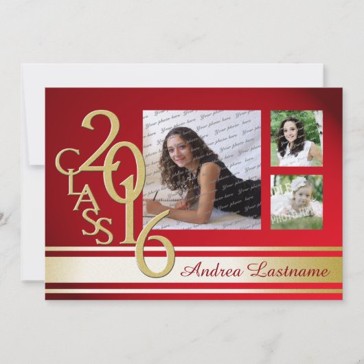 2016 Rood Goud Varsity Stripe Afstuderen TRI Foto Kaart (Voorkant)