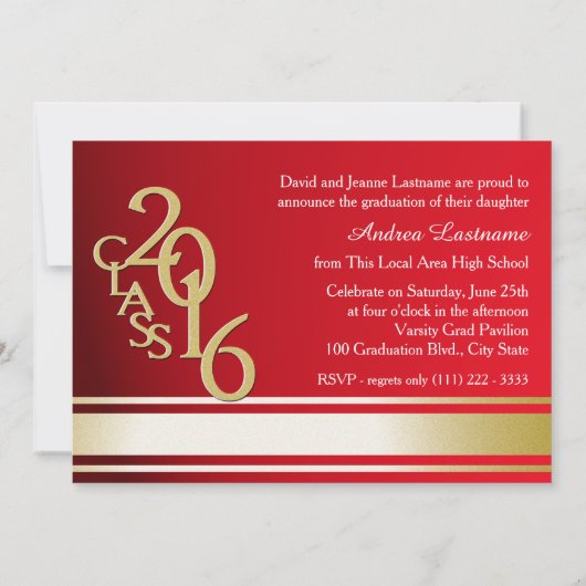 2016 Rood Goud Varsity Stripe Afstuderen TRI Foto Kaart (Achterkant)