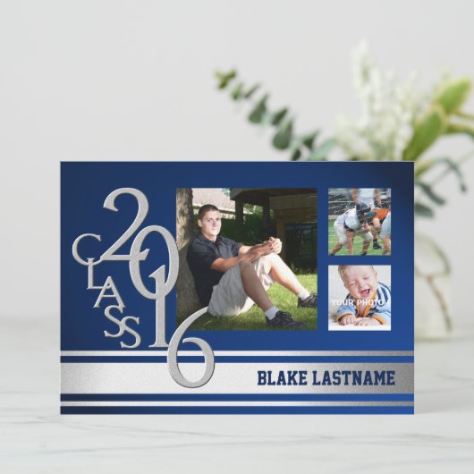 2016 Silver Varsity Stripe Afstuderen TRI Foto Bla Kaart (Staand voorkant)