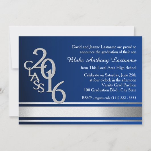 2016 Silver Varsity Stripe Afstuderen TRI Foto Bla Kaart (Achterkant)