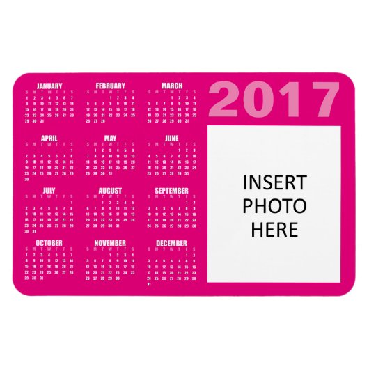 2017 Aangepaste fotokalender Magnet - Hete roze Magneet (Horizontaal)