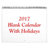 2017 Blanco Kalender Met Feestdagen En Rode Draad (Hoes)