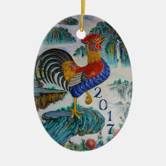 2017 Chinees jaar van de Rooster, optionele foto Keramisch Ornament (Voorkant)