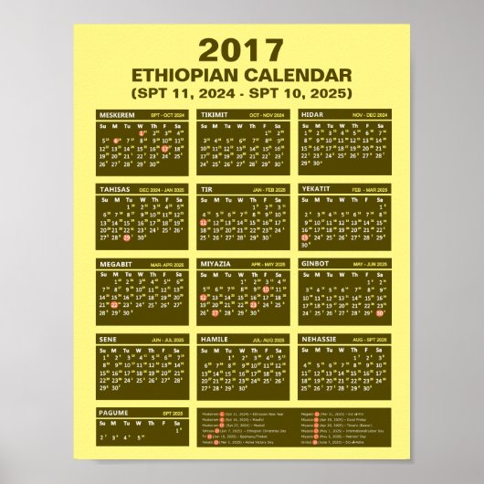 2017 Ethiopische kalender voor jaar 2024 en 2025 Poster (Voorkant)
