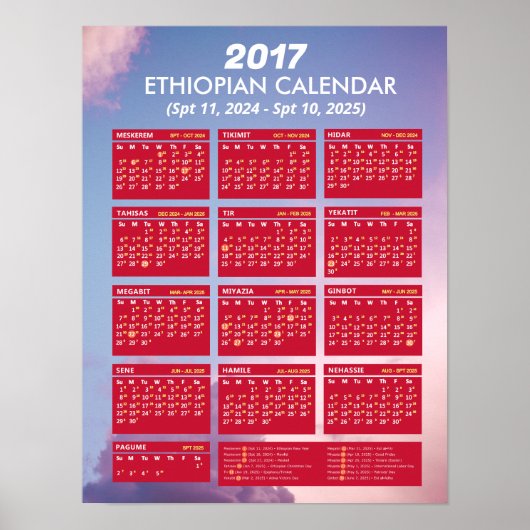 2017 Ethiopische kalender Wereldjaar 2024 Download Poster (Voorkant)