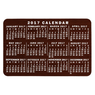 2017 Jaar Maandelijkse kalender Bruin Hout Grain Magneet
