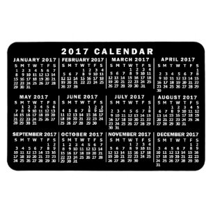 2017 Jaar Maandelijkse kalender Klassic Black and  Magneet