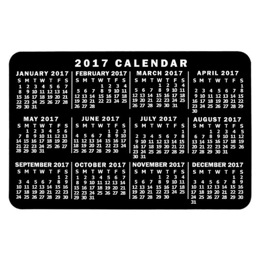 2017 Jaar Maandelijkse kalender Klassic Black and  Magneet (Horizontaal)