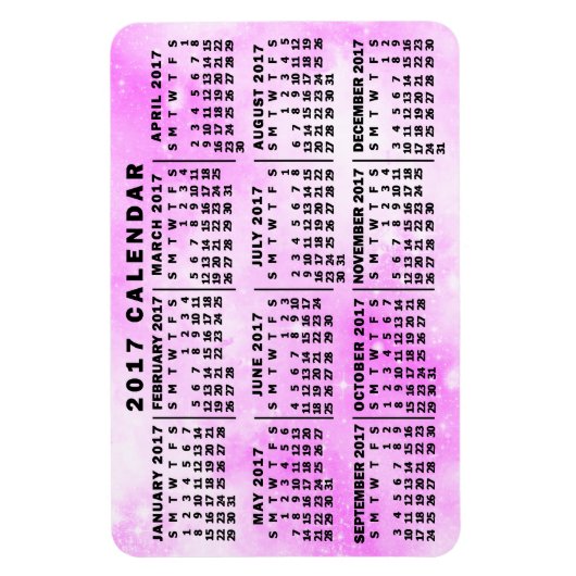 2017 Jaar Maandelijkse kalender Roze Waterverf ste Magneet (Verticaal)