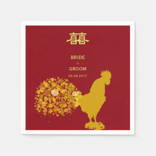 2017 Jaar van Haan Rood Goud Chinese Huwelijk Servetten