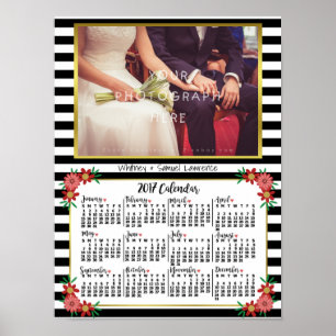 2017 Jaarkalender Trendy Bloem Strepen   Foto Poster