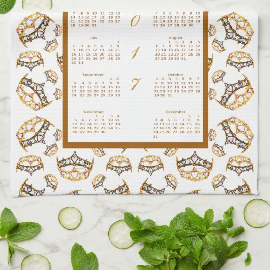 2017 Kalendergoudkroon tiara Kitchen Tea Towel Theedoek (Gevouwen)