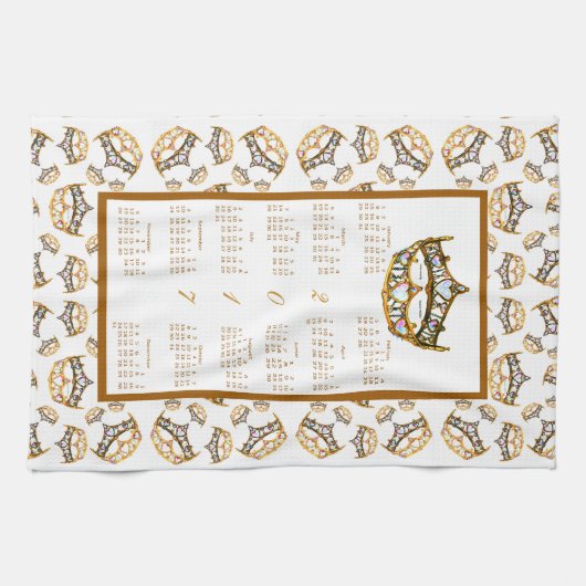 2017 Kalendergoudkroon tiara Kitchen Tea Towel Theedoek (Horizontaal)