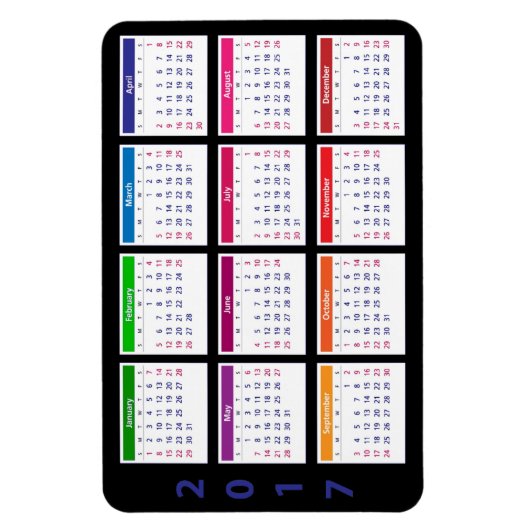 2017 Kleurenkalender Groot Horizontaal Magneet (Verticaal)