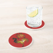 2017 Rooster Chinees teken en kalligrafie rond C Zandsteen Onderzetter (Zijkant)