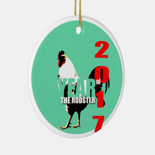 2017 Rooster Jaar in groene cirkel C Keramisch Ornament (Rechts)