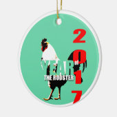 2017 Rooster Jaar in groene cirkel C Keramisch Ornament (Links)