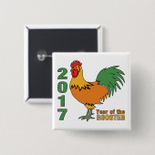 2017 Rooster-knop Vierkante Button 5,1 Cm (Voorkant /achterkant)