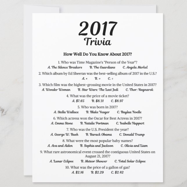 2017 Trivia Spel | 9e Verjaardagsfeestje Spel (Voorkant)