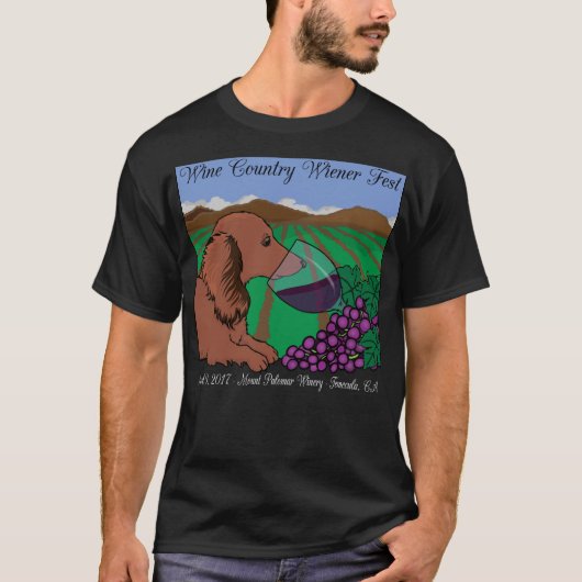2017 Wine Country Wiener Fest T-shirt op zwart (Voorkant)