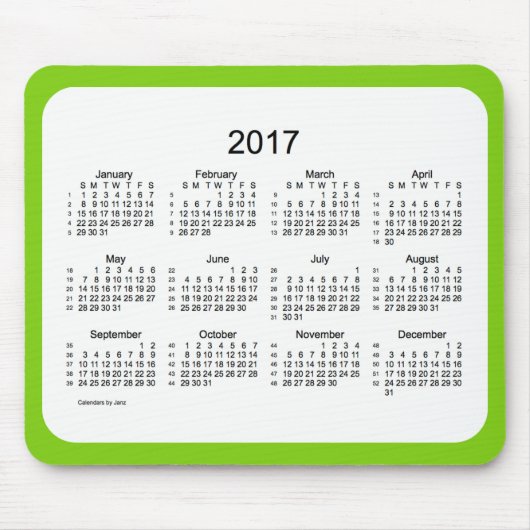 2017 Yellow Green 52-weekagenda van Janz Muismat (Voorkant)