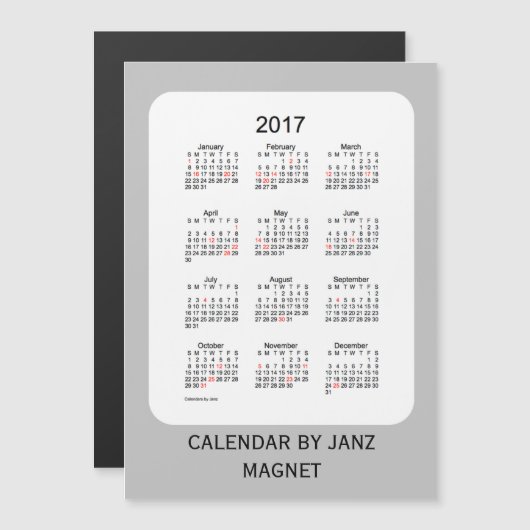 2017 Zilveren Vakantiekalender van Janz 5x7 Magnet (Voorkant / Achterkant)