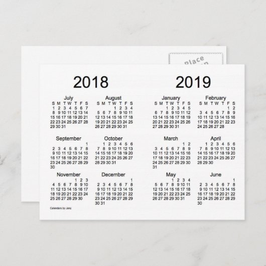 2018-2019 Schooljaar Mini Kalender door Janz Briefkaart (Voorkant / Achterkant)