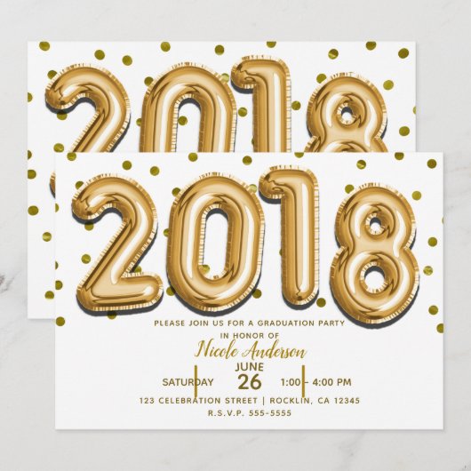 2018 AFSTUDEERFEEST Gouden Confetti Ballonnen Kaart (Voorkant / Achterkant)