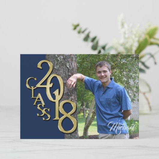 2018 Afstuderen foto Navy blauw en goud Kaart (Staand voorkant)