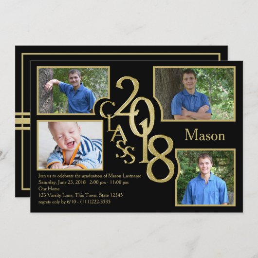 2018 Afstuderen Klasse van Quad Foto Zwart Kaart (Voorkant / Achterkant)