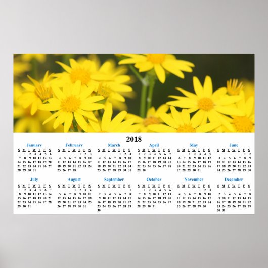 2018 Agenda Gouden Wilde Bloemen Foto Poster (Voorkant)