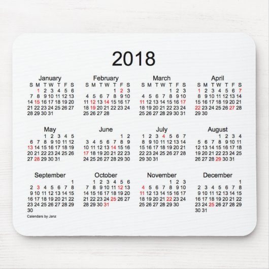 2018 Agenda voor zwarte en witte feestdag van Janz Muismat (Voorkant)