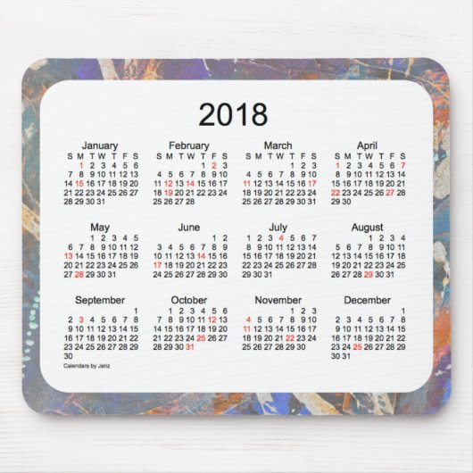 2018 Art Calendar van Janz Muismat (Voorkant)