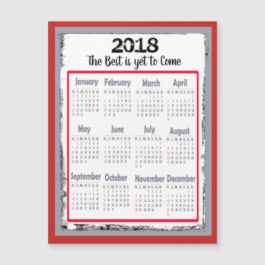 2018 Calendar Magnetic Card voor uw koelkast (Voorkant)