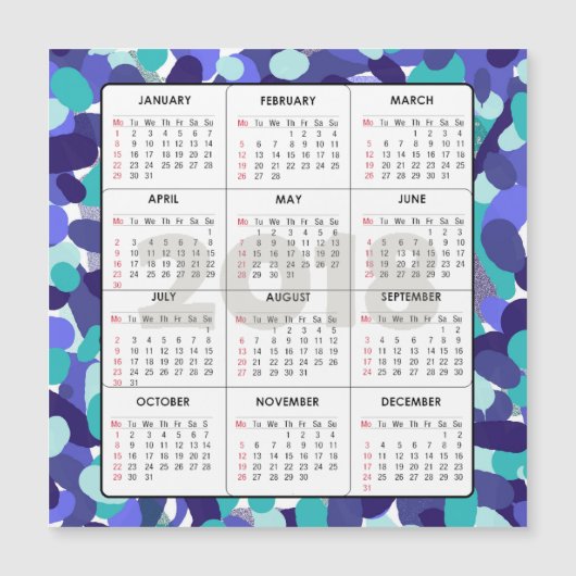 2018 Calendar Square Magnetic Blue Stippen (Voorkant)