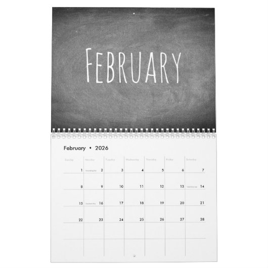 2018 Chalkboard - Agenda zwart-wit Kalender (Feb 2026)