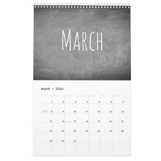2018 Chalkboard leraar agenda zwart-wittekst Kalender (Mar 2026)