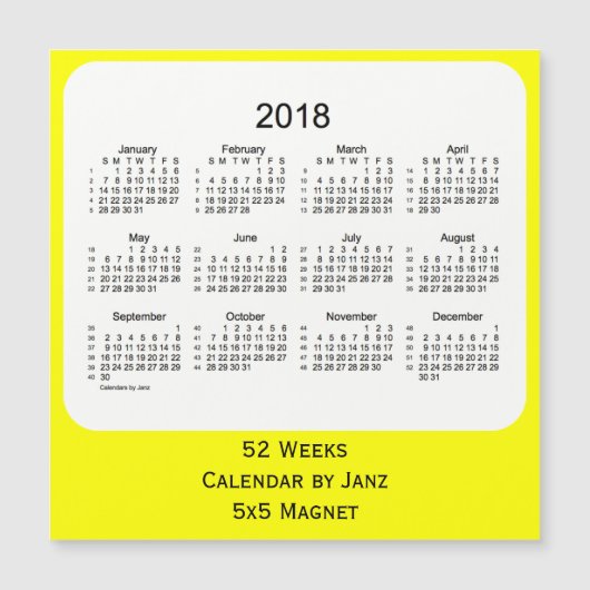 2018 Geel 52-wekenkalender door Janz (Voorkant)