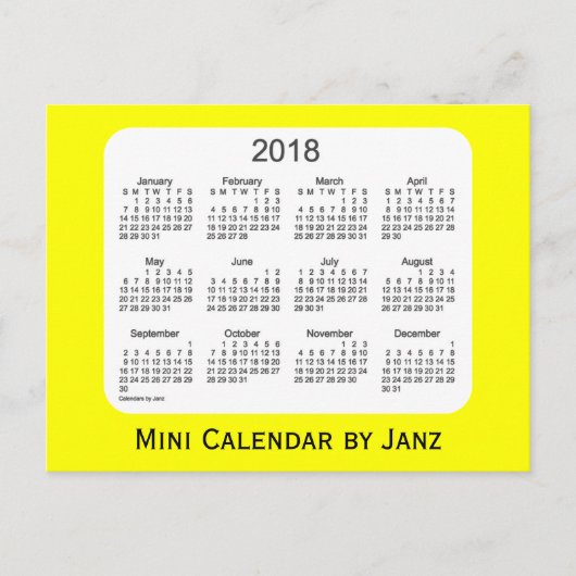 2018 Gele Mini Kalender van Janz Briefkaart (Voorkant)