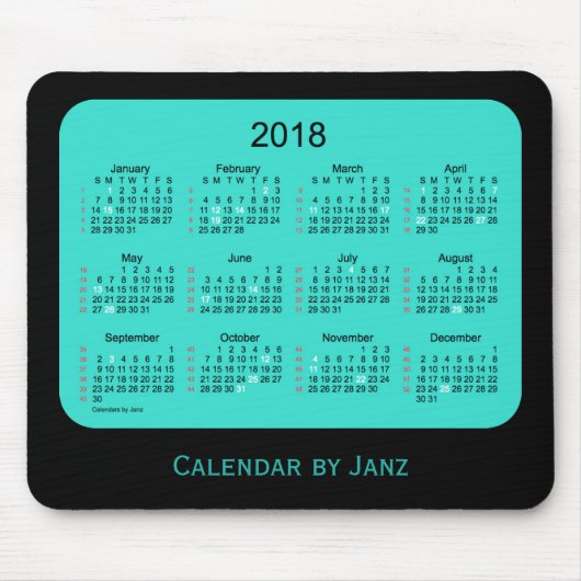 2018 Holiday 52 weken Turquoise Calendar van Janz Muismat (Voorkant)