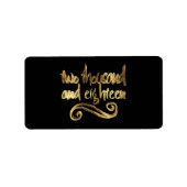 2018 in Handwriting Typography Black Gold look Etiket (Voorkant)