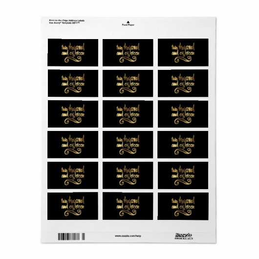 2018 in Handwriting Typography Black Gold look Etiket (Full Sheet)