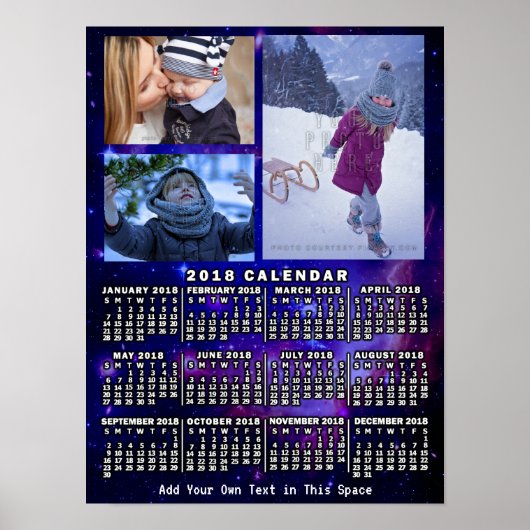 2018 Jaar Maandelijkse Agenda Ruimte Nebula 3 Foto Poster (Voorkant)