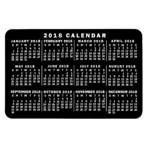 2018 Jaar Maandelijkse kalender Klassic Black and  Magneet